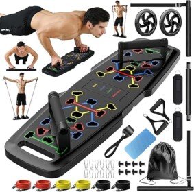 Push Up Board with Resistance Bands & Ab Roller Wheel.