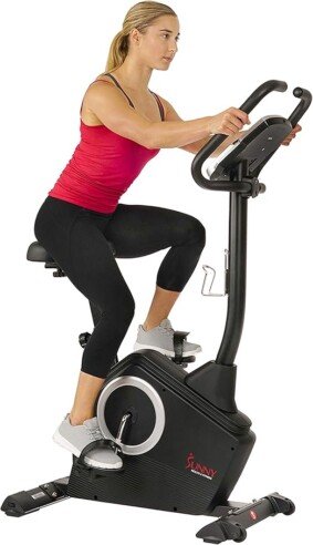 Sunny Health & Fitness Upright Exercise Bike with Electromagnetic Resistance, Programmable Monitor and Pulse Rate Monitoring - SF-B2883.