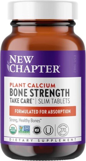 New Chapter Calcium Supplement - Bone Strength Organic Calcium with Magnesium, Vitamin D3+K2, 70+ Trace Minerals for Bone Health, Gluten Free, Easy to Swallow Slim Calcium Tablets