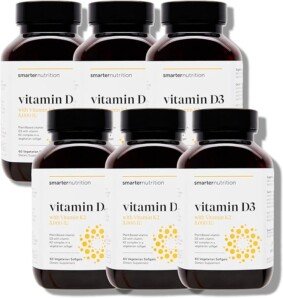 Smarter Nutrition Plant-Based Vitamin D3 5000 IU with Vegan Vitamin K2 - Dietary Supplement for Immune Support, Bone & Arterial Health in Vegetarian Softgels - 360 Count (Pack of 6) - 180-Day Supply