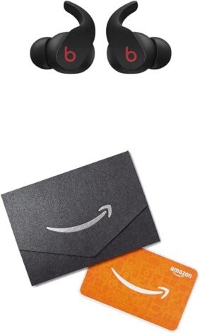 Beats Fit Pro – True Wireless Noise Cancelling Earbuds – Apple H1 Headphone Chip, Class 1 Bluetooth®, Built-in Microphone, 6 Hours of Listening Time – Black + Amazon.com Gift Card in a Mini Envelope