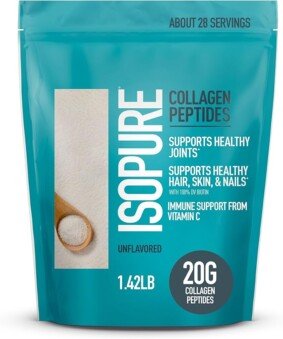 Isopure Collagen Peptides Powder, Lactose Free, Gluten Free, with Vitamin C, Unflavored, 20g Collagen Peptides Per Serving, 1.42 Lb, 28 Servings