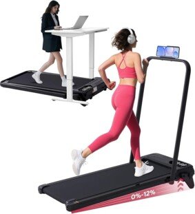 Foldable Walking Pad Treadmill with 12% Adjustable Incline and Handle Bar