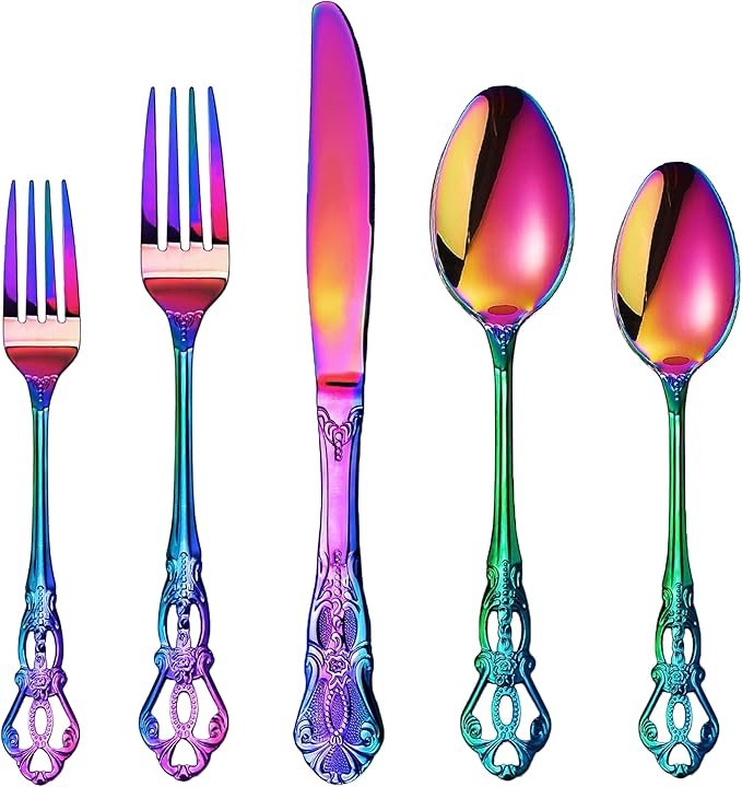 Gorgeous Retro Royal Rainbow Stainless Steel 20 Pieces Flatware Set