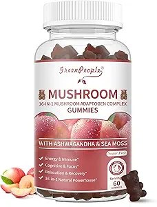 GREENPEOPLE Mushroom Gummies - 10x Mushroom Supplement Complex w/Ashwagandha